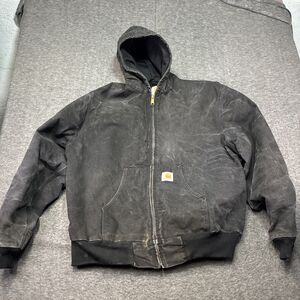 VTG Carhartt J03 Black Thermal Lined Traditional Duck Active Jacket Sz 2XL Logo